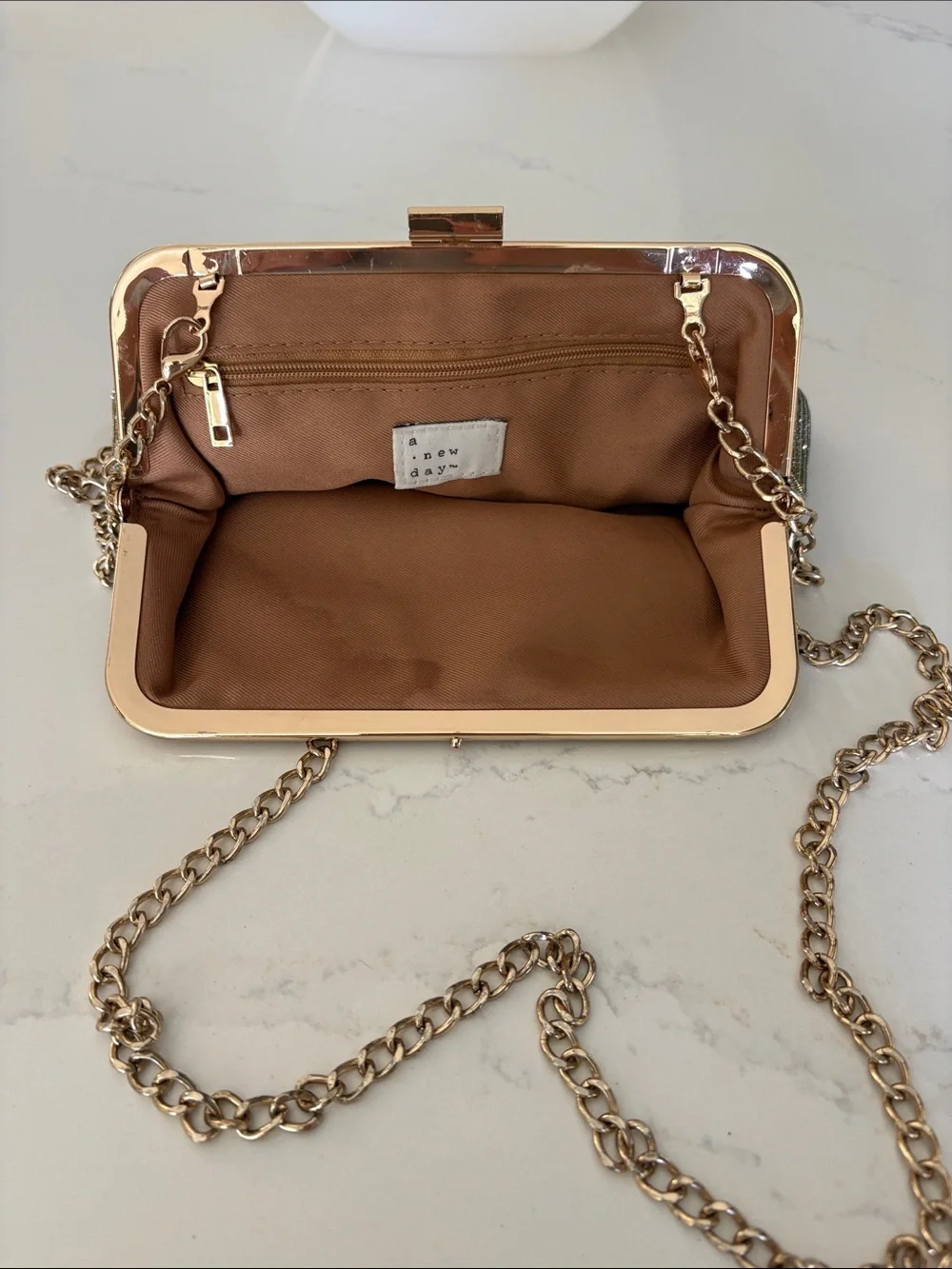 Metallic Glitter Evening Clutch with Rose Gold Frame